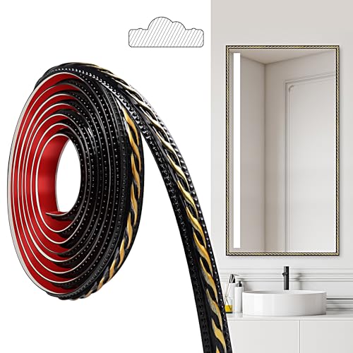 JUNART PCV Zierleisten Selbstklebend, 300cm×2cm, Selbstklebende Deckenstreifen, Selbstklebende Wände, Geeignet für Wände, Spiegelrahmen, Deckendekorationen, Sockelleisten(Schwarz Gold) von JUNART