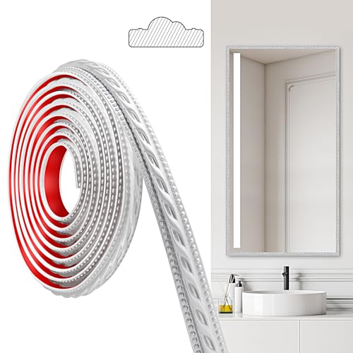 JUNART PCV Zierleisten Selbstklebend, 300cm×2cm, Selbstklebende Deckenstreifen, Selbstklebende Wände, Geeignet für Wände, Spiegelrahmen, Deckendekorationen, Sockelleisten(Silber) von JUNART