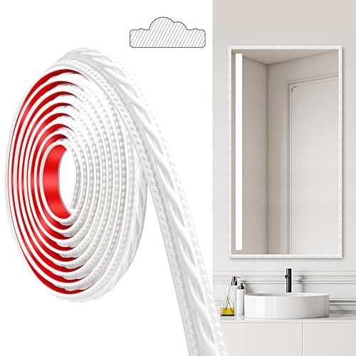 JUNART PCV Zierleisten Selbstklebend, 300cm×2cm, Selbstklebende Deckenstreifen, Selbstklebende Wände, Geeignet für Wände, Spiegelrahmen, Deckendekorationen, Sockelleisten(Weiß) von JUNART