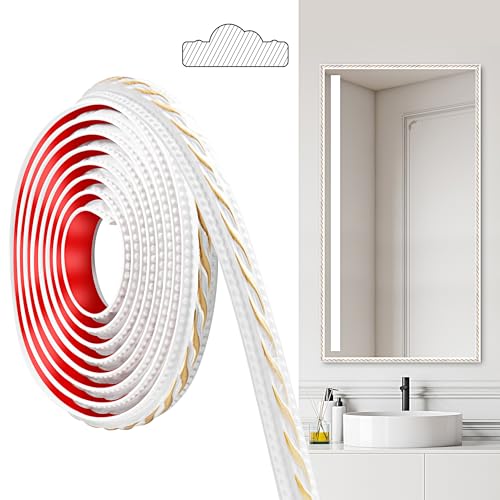 JUNART PCV Zierleisten Selbstklebend, 300cm×2cm, Selbstklebende Deckenstreifen, Selbstklebende Wände, Geeignet für Wände, Spiegelrahmen, Deckendekorationen, Sockelleisten(Weiß Gold) von JUNART