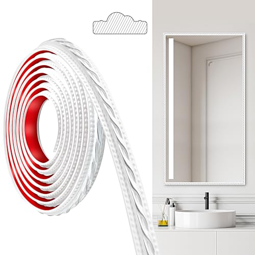 JUNART PCV Zierleisten Selbstklebend, 300cm×2cm, Selbstklebende Deckenstreifen, Selbstklebende Wände, Geeignet für Wände, Spiegelrahmen, Deckendekorationen, Sockelleisten(Weiß Silber) von JUNART