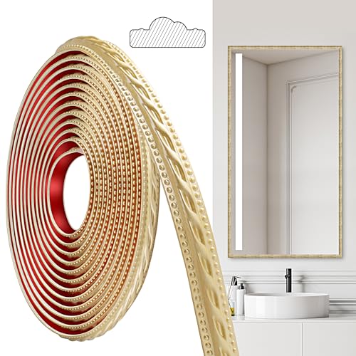 JUNART PCV Zierleisten Selbstklebend, 600cm×2cm, Selbstklebende Deckenstreifen, Selbstklebende Wände, Geeignet für Wände, Spiegelrahmen, Deckendekorationen, Sockelleisten(Champagner Gold) von JUNART