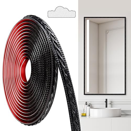 JUNART PCV Zierleisten Selbstklebend, 600cm×2cm, Selbstklebende Deckenstreifen, Selbstklebende Wände, Geeignet für Wände, Spiegelrahmen, Deckendekorationen, Sockelleisten(Schwarz) von JUNART
