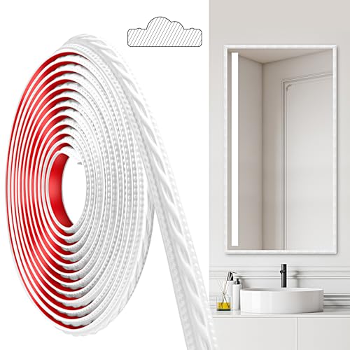 JUNART PCV Zierleisten Selbstklebend, 600cm×2cm, Selbstklebende Deckenstreifen, Selbstklebende Wände, Geeignet für Wände, Spiegelrahmen, Deckendekorationen, Sockelleisten(Weiß) von JUNART