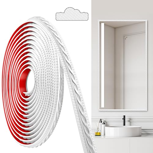 JUNART PCV Zierleisten Selbstklebend, 600cm×2cm, Selbstklebende Deckenstreifen, Selbstklebende Wände, Geeignet für Wände, Spiegelrahmen, Deckendekorationen, Sockelleisten(Weiß Silber) von JUNART