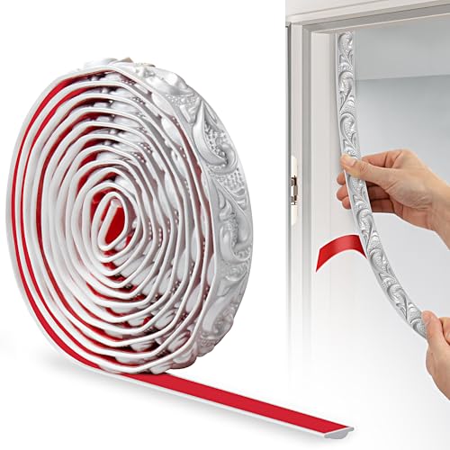 JUNART PVC Flexible Selbstklebende Zierstreifen, 300cm×2cm, 3D-Tapetenbordüren, Wandleisten Selbstklebend und Stuckleisten Wand Eignen Sich für Spiegelkanten, Schränke und Wände(Silber) von JUNART