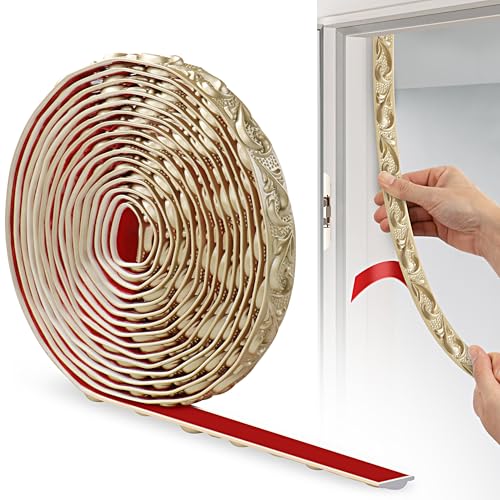 JUNART PVC Flexible Selbstklebende Zierstreifen, 600cm×2cm, 3D-Tapetenbordüren, Wandleisten Selbstklebend und Stuckleisten Wand Eignen Sich für Spiegelkanten, Schränke und Wände(Champagner Gold) von JUNART