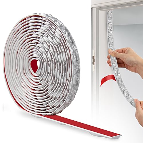 JUNART PVC Flexible Selbstklebende Zierstreifen, 600cm×2cm, 3D-Tapetenbordüren, Wandleisten Selbstklebend und Stuckleisten Wand Eignen Sich für Spiegelkanten, Schränke und Wände(Silber) von JUNART