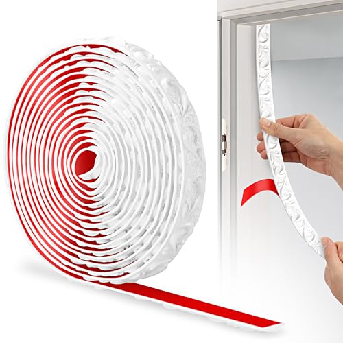 JUNART PVC Flexible Selbstklebende Zierstreifen, 600cm×2cm, 3D-Tapetenbordüren, Wandleisten Selbstklebend und Stuckleisten Wand Eignen Sich für Spiegelkanten, Schränke und Wände(Weiß) von JUNART