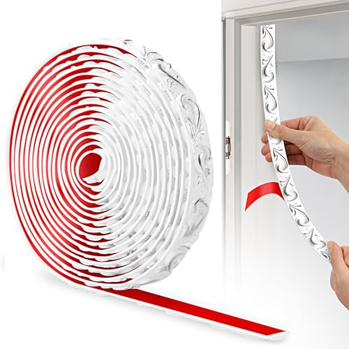 JUNART PVC Flexible Selbstklebende Zierstreifen, 600cm×2cm, 3D-Tapetenbordüren, Wandleisten Selbstklebend und Stuckleisten Wand Eignen Sich für Spiegelkanten, Schränke und Wände(Weiß Silber) von JUNART