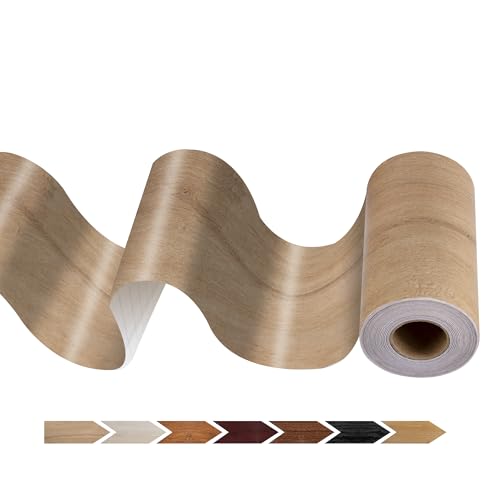 JUNART Reparaturband für Holzmaserung, selbstklebend, wasserdicht, realistisch, strukturiert, für Tische, Sockelleisten, Türen, Fenster und Böden, mit Kunststoffschaber (Gelbes Teakholz) von JUNART
