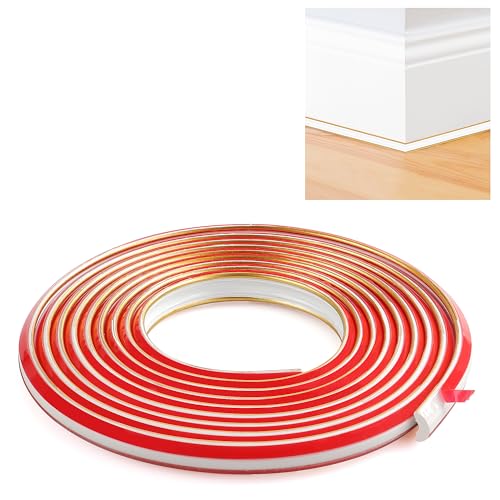 JUNART TPE Sockelleiste, flexible Dichtungsleiste, selbstklebende Kantenleiste für Wände, Decken, Eckdekorationen, Arbeitsplatten, Böden, Fliesenkanten(12×9mm,300cm,Weiß Gold) von JUNART