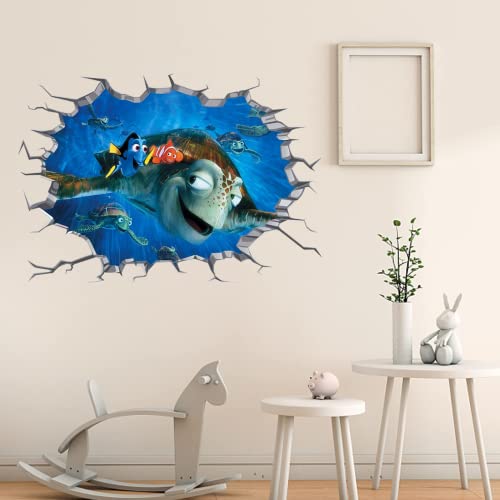 Aquarell Ozean Wandtattoo, Wandaufkleber 3D Fenster, Unter dem Meer Welt Leben Marine Tier Fisch Wand Dekoration, Wandbild Wohnzimmer Schlafzimmer Kinderzimmer Deko Badzimmer (Schildkröte) von JUNBAOYYDS