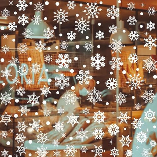 Fensterdeko Schneeflocken, Fensterbilder Weihnachten, Abnehmbare Fensterdeko Statisch Haftende PVC Aufkleber, für Türen Schaufenster PVC Fensterdeko (weiß) von JUNBAOYYDS