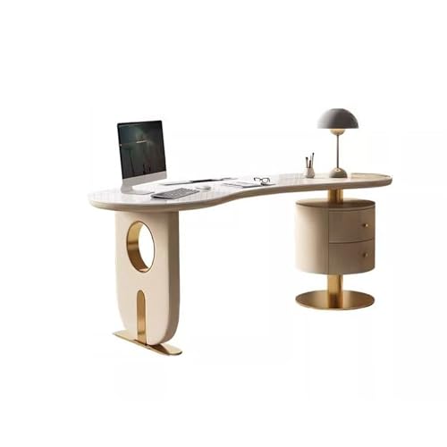Computertisch Leichter Luxus-Schiefer-Schreibtisch, Designer-Premium-moderner Wohnzimmer-Home-Office-PC-Tisch, Arbeitszimmer, gebogener Schreibtisch Schreibtisch für Homeoffice(140*77*75cm) von JUNCHENG1008