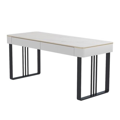 Computertisch Moderner PC-Schreibtisch mit 2 Schubladen, weißer Schminktisch Steinplattenplatte und Metallrahmen for das Schlafzimmer im Home Office Schreibtisch für Homeoffice(Schwarz,L) von JUNCHENG1008