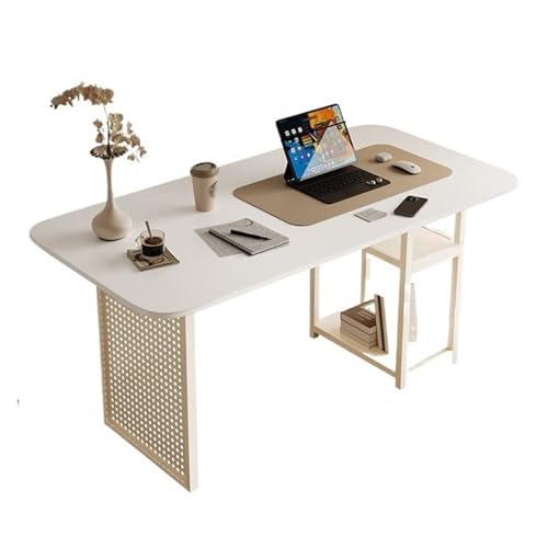 Computertisch Weißer Home-Office-Tisch mit 2-stufigen Lagerregalen, moderner, einfacher Arbeits-, Laptop- und Schreibtisch-Arbeitsplatz im eleganten Stil Schreibtisch für Homeoffice(S) von JUNCHENG1008
