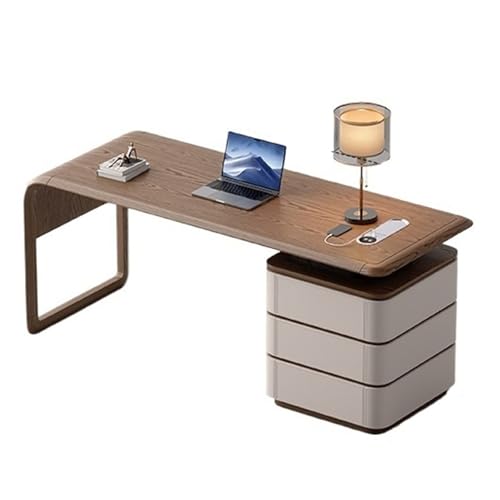 JUNCHENG1008 Computertisch Home-Office-Schreibtisch mit Stauraum und Ladesteckdosen, moderner Schreibtisch-Arbeitsplatz Schrank, Walnuss Schreibtisch für Homeoffice(Beige,M) von JUNCHENG1008