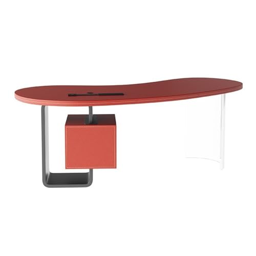 JUNCHENG1008 Computertisch Roter Schreibtisch in Cashew-Form mit Stauraum und stabilem Rahmen, moderner Chefschreibtisch Ladesteckdosen Schreibtisch für Homeoffice(S) von JUNCHENG1008
