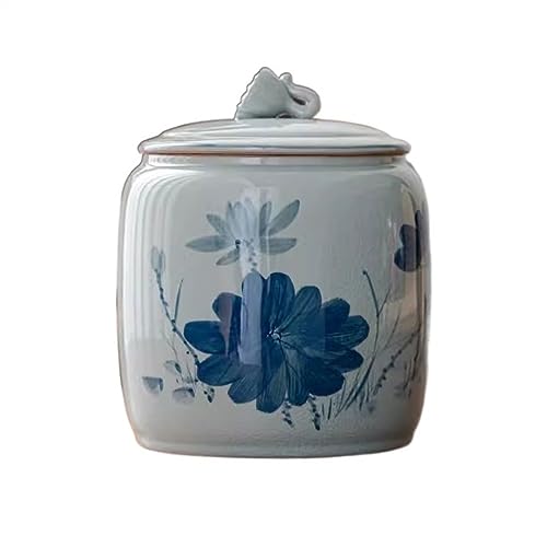 JUNCHENG1008 Keramik Teedose Einzigartiges Keramik-Tee-Vorratsglas mit Knistermuster, handbemaltes Lotus-versiegeltes Glas, großes Teelager Teebehälter von JUNCHENG1008
