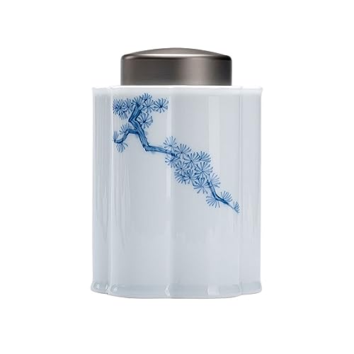 JUNCHENG1008 Keramik Teedose Handbemalte chinesische Kiefernbaum-Teedose, Haushalts-Vorratsdose, Doppeldeckel, versiegeltes Glas, Keramik-Zuckerdose Teebehälter von JUNCHENG1008