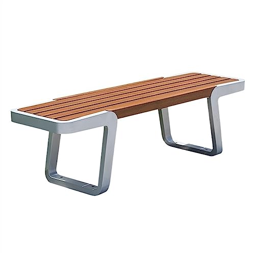 JUNCHENG1008 Outdoor Bank 62,9 Zoll Massivholz-Parkstuhl, 2 Freizeitbänke for den Außenbereich, rückenfrei, Gartenbank mit flachen Nudelsitzen aus Edelstahl Gartenbank von JUNCHENG1008