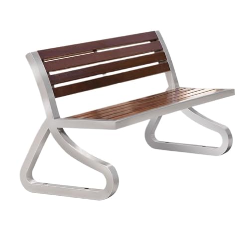 JUNCHENG1008 Outdoor Bank Gartenbank aus Holz mit Rückenlehne, mit Metallrahmen aus Edelstahl, geeignet for die Terrasse im Innen- und Außenbereich Gartenbank von JUNCHENG1008