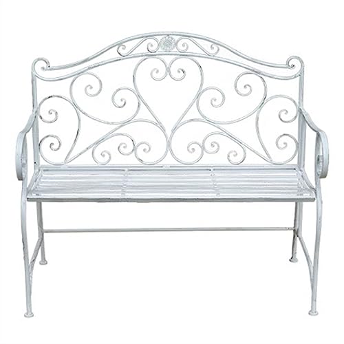 JUNCHENG1008 Outdoor Bank Gartenbank for den Außenbereich, klappbare Parkbank aus antikem Weißmetall, 2-Personen-Freizeitsitz for den Außenbereich, 103 x 54 x 94 cm Gartenbank von JUNCHENG1008