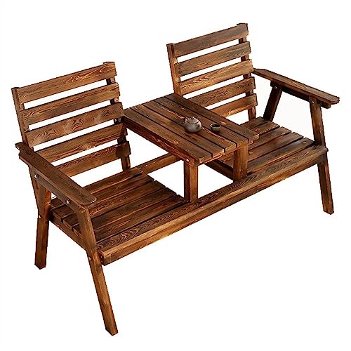 JUNCHENG1008 Outdoor Bank Gartenbank for den Außenbereich mit Rückenlehne und Mitteltisch, Doppelsitz, geeignet for Terrasse, Veranda, Hinterhof, Deck, Balkon Gartenbank(Carbonization) von JUNCHENG1008
