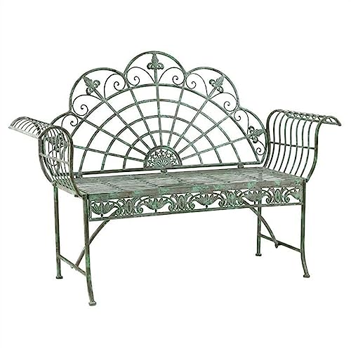 JUNCHENG1008 Outdoor Bank Hofbank im Retro-Stil im ländlichen Stil, 57,4-Zoll-Gartenbank aus grünem Gusseisen, klappbarer Freizeitstuhl for 2 Personen Gartenbank von JUNCHENG1008