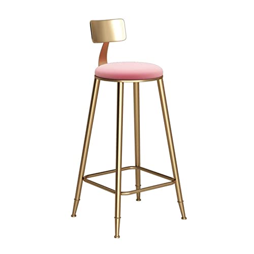 JUNCHENG1008 barhocker Modischer nordischer Barstuhl aus Eisen und Gold, Esszimmerstuhl, Hochstuhl mit Rückenlehne, geeignet for Bars und Cafés barhocker mit lehne(Pink,68CM) von JUNCHENG1008