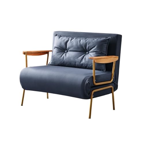 Klappbares Schlafsofa Umwandelbares Schlafsofa, verstellbare Couch mit , moderner Heim-Liegestuhl aus Kunstleder for Wohnzimmer/Heimbüro/Gästebetten/Wohnung/Loft im Obergeschoss(Dark Blue,100cm) von JUNCHENG1008