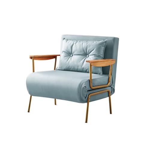 Klappbares Schlafsofa Umwandelbares Schlafsofa, verstellbare Couch mit , moderner Heim-Liegestuhl aus Kunstleder for Wohnzimmer/Heimbüro/Gästebetten/Wohnung/Loft im Obergeschoss(Light Blue,80cm) von JUNCHENG1008