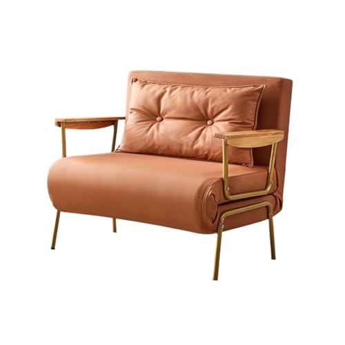 Klappbares Schlafsofa Umwandelbares Schlafsofa, verstellbare Couch mit , moderner Heim-Liegestuhl aus Kunstleder for Wohnzimmer/Heimbüro/Gästebetten/Wohnung/Loft im Obergeschoss(Orange,100cm) von JUNCHENG1008