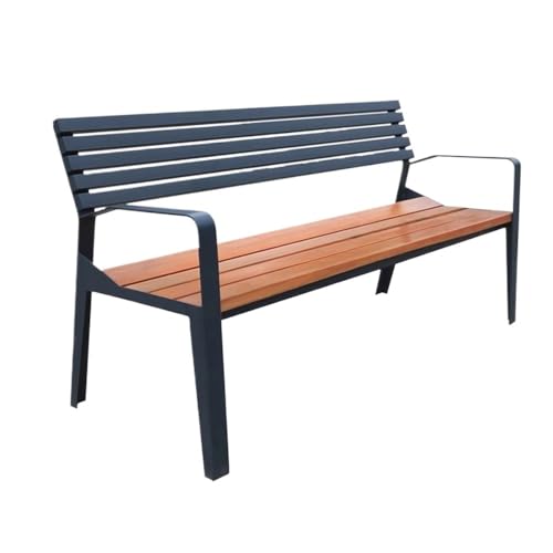 Outdoor Bank Gartenbank mit Rückenlehne und Armlehnen, Dreier-Sitzbank, Gemeinschaftsbank aus Stahl und Holz for den Außenbereich, for die Lounge auf dem Balkon oder der Terrasse zu Hause Gartenbank(G von JUNCHENG1008