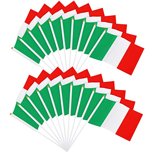 JUNEBRUSHS Italien Flagge, 20 Stück Italienische Flagge 14 x 21 cm Italienische Deko Mini-Handflaggen Weltfußballmeisterschaft Taschenflaggen 2024 Dekorationen von JUNEBRUSHS