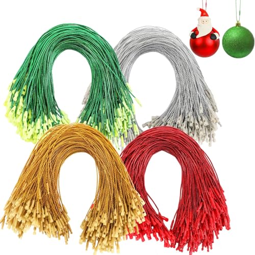 JUNEBRUSHS 600 Stück Weihnachts-Ornament-Haken, Ornament-Aufhänger mit Schnapp-Ornament-Schnur für Weihnachtsbaum, Urlaub, Party, hängende Dekorationen, Seile, einfach und schnell verschließbar (Gold, von JUNEBRUSHS