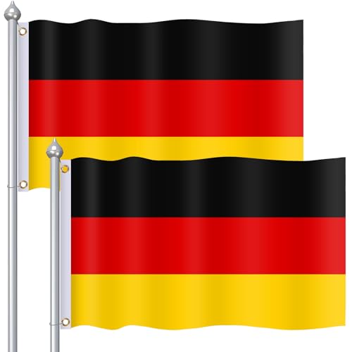JUNEBRUSHS Deutschland Flagge, 2 Stück Deutschland Fahne 90 x 150 cm Wetterfeste Deutsche Flagge mit Messing-Ösen Kräftige Farben Germany Flag für Euro 2024 von JUNEBRUSHS