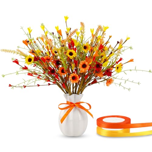 JUNEBRUSHS Künstliche Herbstblumen, Forsythien-Stiel für Thanksgiving, Ernte, Blumenstrauß, Blumenarrangements, Girlande, Tischdekoration, Heimdekoration, 12 Stück von JUNEBRUSHS