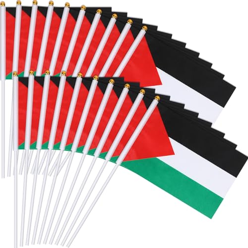JUNEBRUSHS Palästina Flagge Klein, 20 Stück Palestine Flag Small 14×21 cm Handheld Wehende Palästina Flagge mit Stange für Outdoor Decoration von JUNEBRUSHS