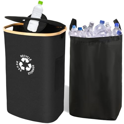JUNEBRUSHS Pfandflaschen Sammelbehälter mit Deckel, Pfandflaschen Aufbewahrung Recyclingbehälter Pfandflaschen Aufbewahrung für Küche Abstellraum Lagerung 100 L Großes Fassungsvermögen von JUNEBRUSHS