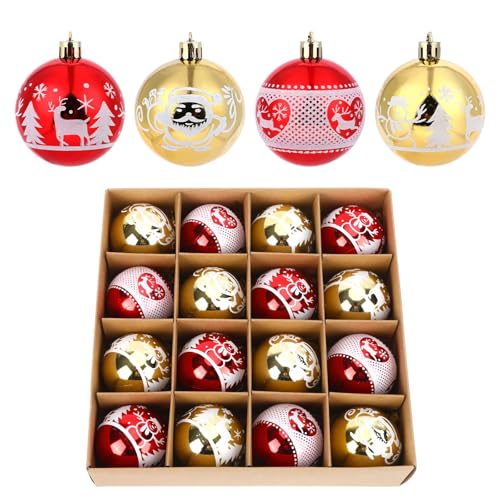 JUNEBRUSHS Weihnachtskugeln, 16 Stück Christbaumkugeln Rot Gold Weihnachtsbaumschmuck 6cm Weihnachtsbaumschmuck mit Aufhänger Christmas Decorations Innen Aussen von JUNEBRUSHS