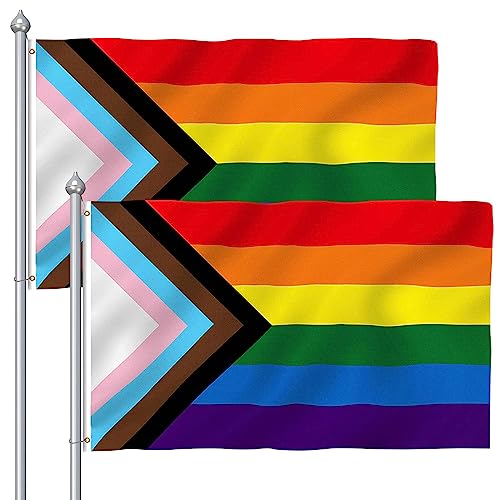 JUNEBRUSHS Pride Flagge, 2 Stück LGBTQ Gay Pride Flagge 5ft x 3ft mit Messingösen Regenbogen Lesben Flaggen Banner für Outdoor, Paraden, Festivals, Märsche, Accessoires, Dekorationen und Feiern von JUNEBRUSHS