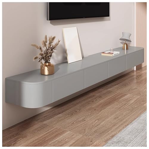 JUNFUNNLE 220CM Grau TV-Schrank mit 2 Schubladen & Klappe, Wandmontierbares Lowboard, Medienkonsole mit Kabelkanälen, Komplett Montiert von JUNFUNNLE