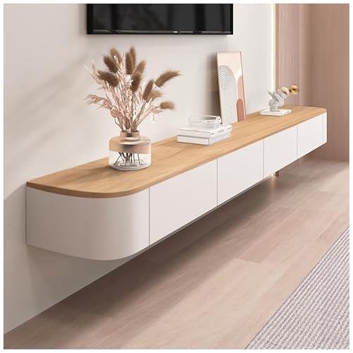 JUNFUNNLE 300CM Beige TV-Schrank mit 2 Schubladen & Klappe, Wandmontierbares Lowboard, Medienkonsole mit Kabelkanälen, Komplett Montiert von JUNFUNNLE