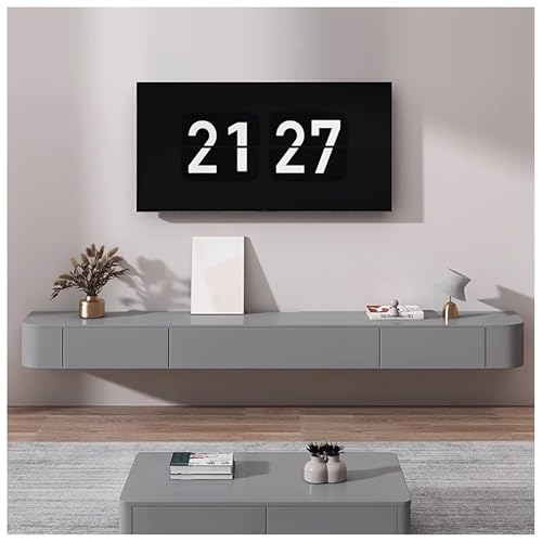 JUNFUNNLE 300CM Grau TV-Schrank mit 2 Schubladen & Klappe, Wandmontierbares Lowboard, Medienkonsole mit Kabelkanälen, Komplett Montiert von JUNFUNNLE