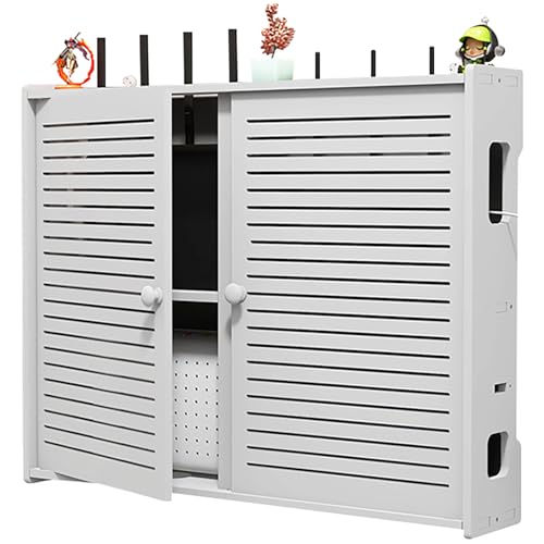 JUNFUNNLE 48CM Wandmontierte Router Aufbewahrungsbox – WiFi Box mit Kabelmanagement für WLAN-Router, TV-Decoder & Set-Top-Box, Schwimmendes Regal mit Belüftung, Cable Organizer von JUNFUNNLE
