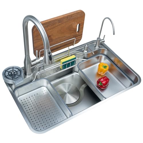 JUNFUNNLE Küchenspüle 68x48 cm Edelstahl, 1 Becken Rechteckige Einbauspüle Modern, mit Wasserhahn, Innenspüle, Schneidebrett, Siphon, Über- und Ablauf-Set JUNFUNNLE Küchenspüle 68x48 cm Edelstahl, 1 Becken Rechteckige Einbauspüle Modern, mit Wasserhahn, Innenspüle, Schneidebrett, Siphon, Über- und Ablauf-Set von JUNFUNNLE