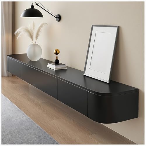 JUNFUNNLE Moderner TV Schrank 200CM Schwarz, TV Lowboard mit 2 Schubladen 1 Klappen Türen, Fernsehtisch mit Kabelmanagement, TV Tisch für Wohnzimmer und Esszimmer von JUNFUNNLE