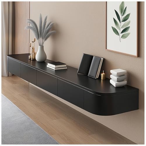 JUNFUNNLE Moderner TV Schrank 240CM Schwarz, TV Lowboard mit 2 Schubladen 1 Klappen Türen, Fernsehtisch mit Kabelmanagement, TV Tisch für Wohnzimmer und Esszimmer von JUNFUNNLE